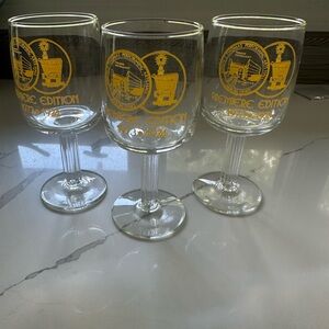 Vintage 1973- 1974 Premier Edition Yellow Logo Wine Glasses - Set of 3